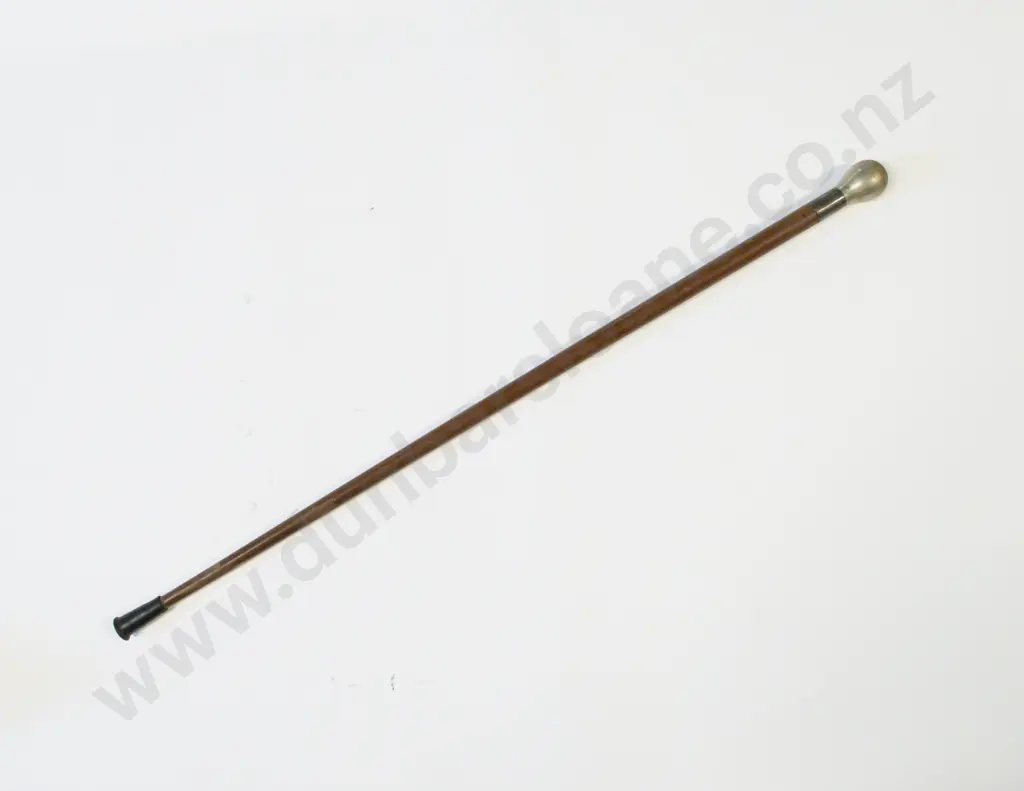 Edw Malacca Walking Cane With S/S Collar & Heavy Brass Pommel Image 1++