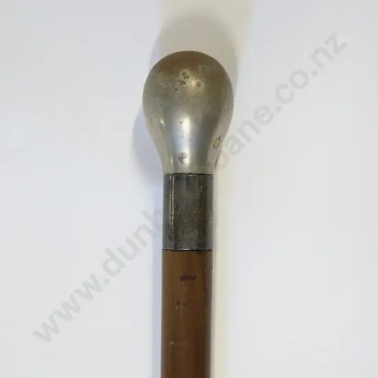 Edw Malacca Walking Cane With S/S Collar & Heavy Brass Pommel