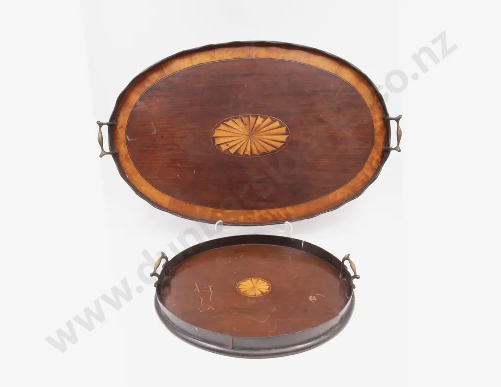 Edwardian Sheraton Revival Mahogany Oval and Circular Trays Image 1++