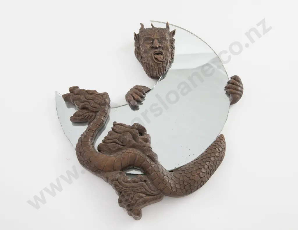 Unusual Gabriel Viardot Style Satyr & Dragon Mounted Crescent Mirror Image 1++