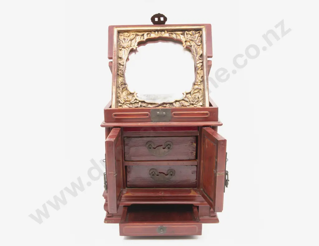 Chinese Red and Gilt Painted Dressing Box Image 1++