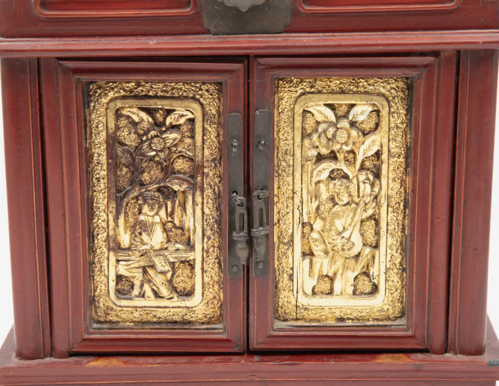 Chinese Red and Gilt Painted Dressing Box Image 1++