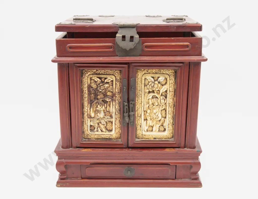 Chinese Red and Gilt Painted Dressing Box Image 1++