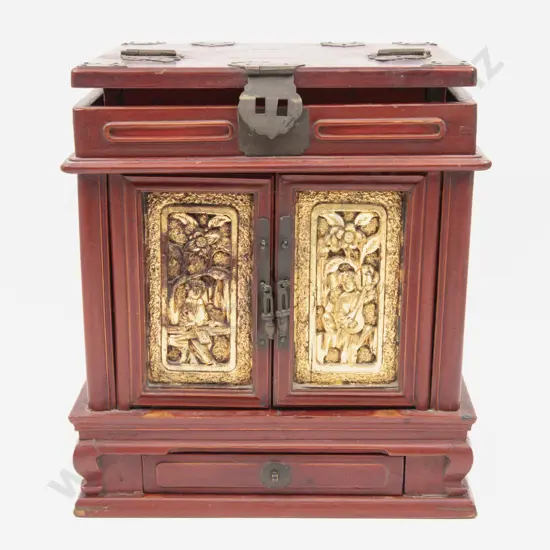 Chinese Red and Gilt Painted Dressing Box