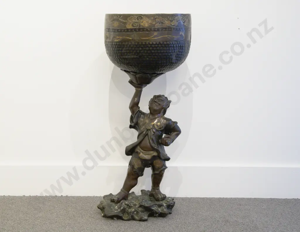 C19th Japanese Bronze Figural Jardiniere Stand Image 1++