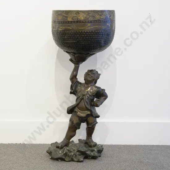 C19th Japanese Bronze Figural Jardiniere Stand