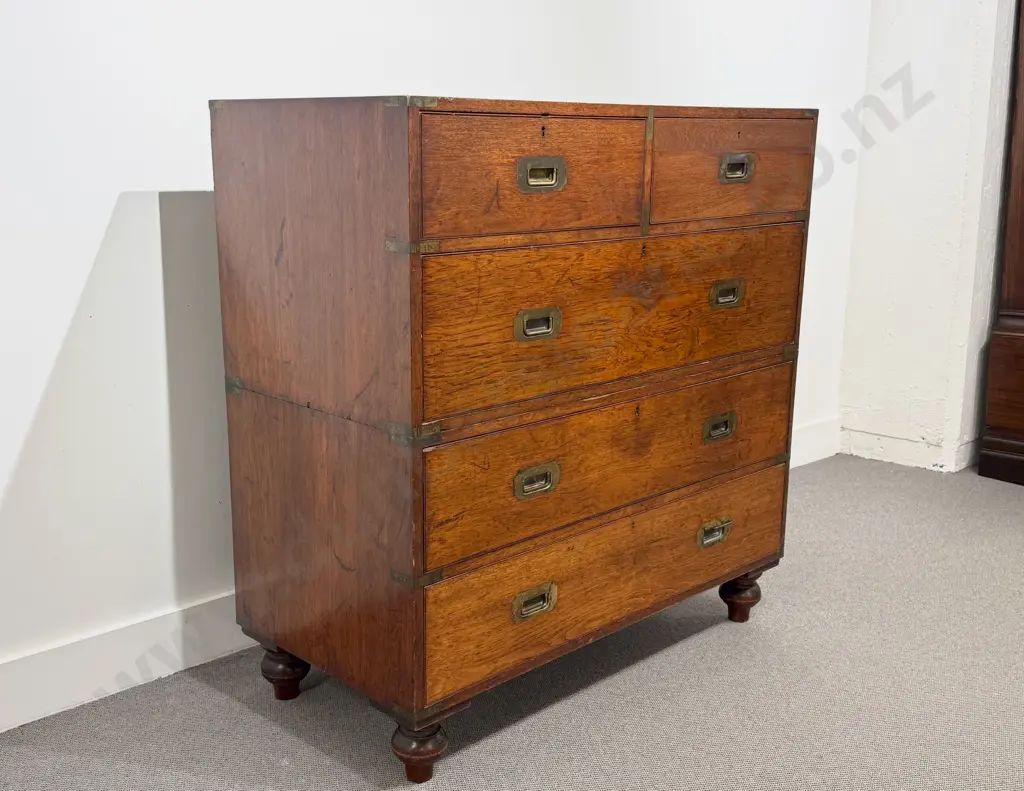 C19th Mahogany and Brass Bound Two Stage Campaign Chest by the Army & Navy Stores Ltd Image 1++