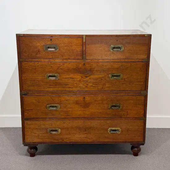 C19th Mahogany and Brass Bound Two Stage Campaign Chest by the Army & Navy Stores Ltd