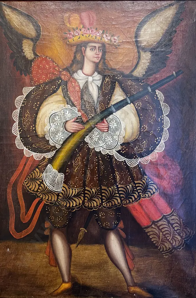 Two Cuzco School Type Peruvian Paintings of Archangels Image 1++