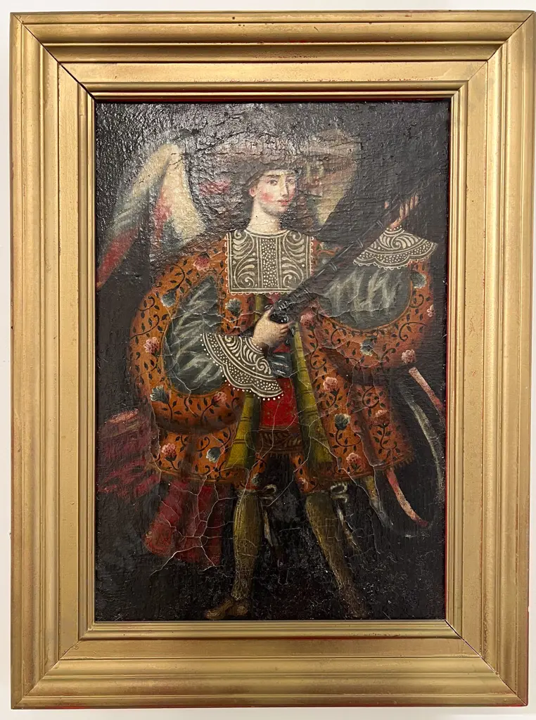 Two Cuzco School Style Peruvian Paintings of Archangels Image 1++