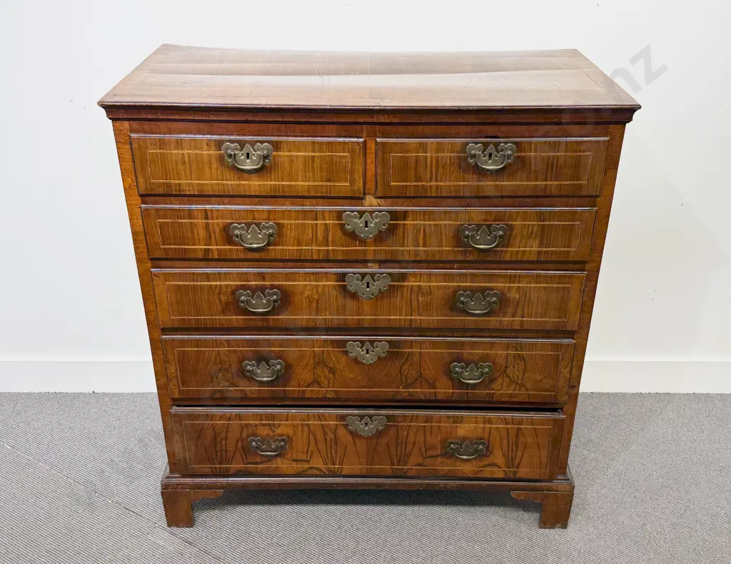 GeoII Walnut Inlaid Flat Front Six Drawer Chest Image 1++