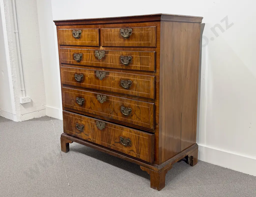 GeoII Walnut Inlaid Flat Front Six Drawer Chest Image 1++