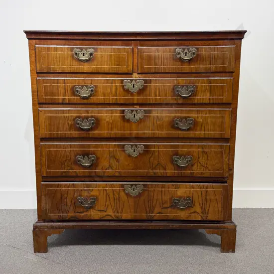 GeoII Walnut Inlaid Flat Front Six Drawer Chest