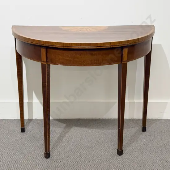 GeoIII Mahogany Satinwood Inlaid 'D' Shape Fold-Over Card Table