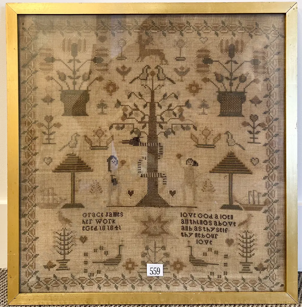 C19th Framed Sampler worked by Grace James Aged 18 1841 Image 1++