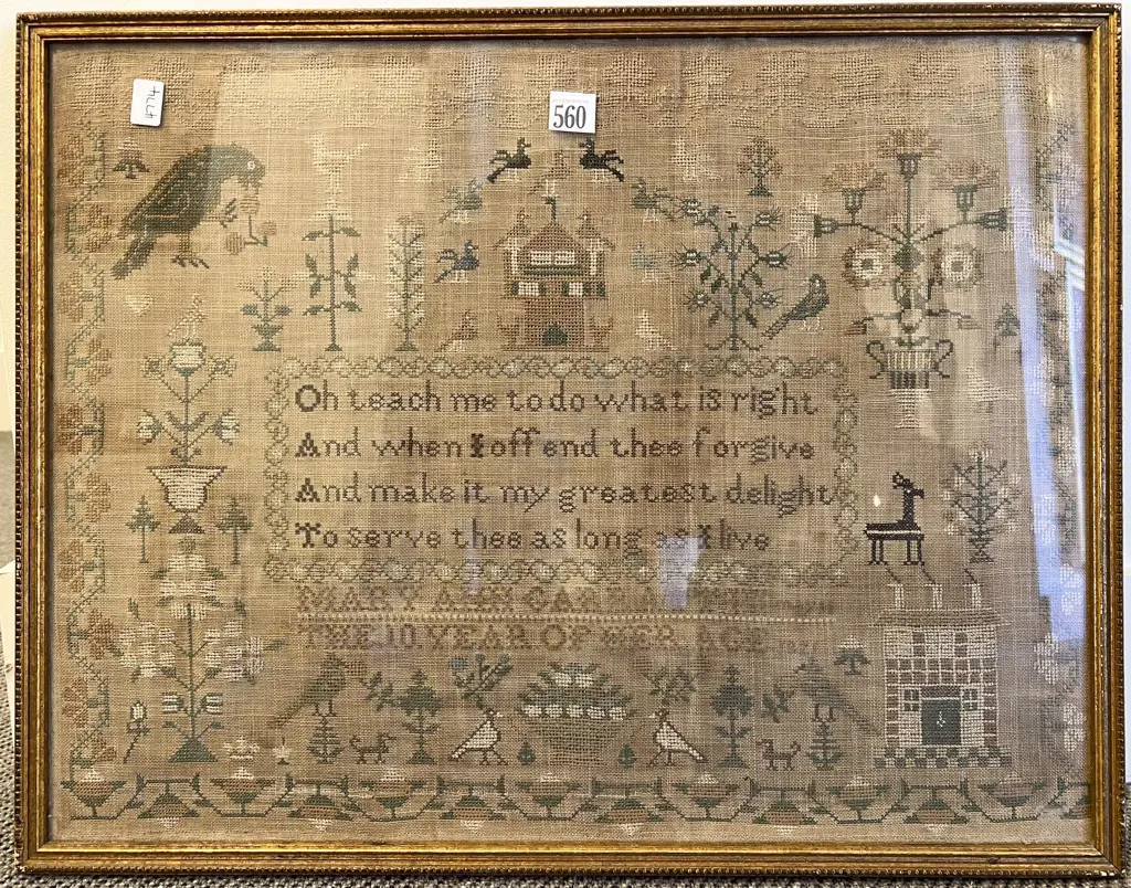 C19th Framed Sampler worked by Mary Ann Garrett Aged 10Years 1821 Image 1++