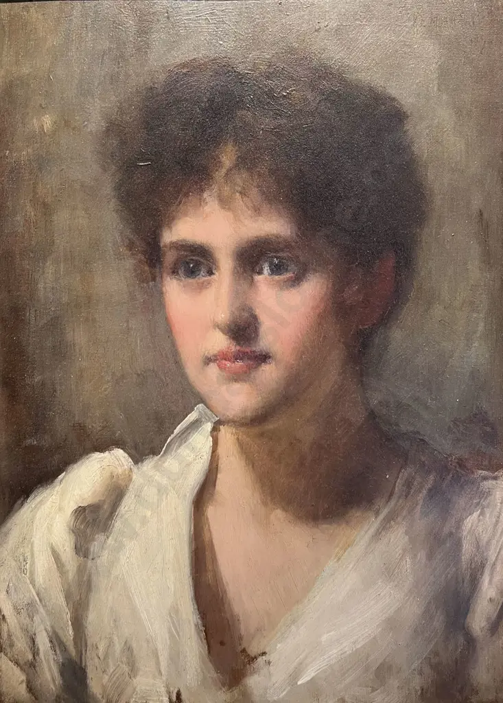 Robert Edward Morrison (British 1852-1925) Portrait of Study of Young Lady Image 1++
