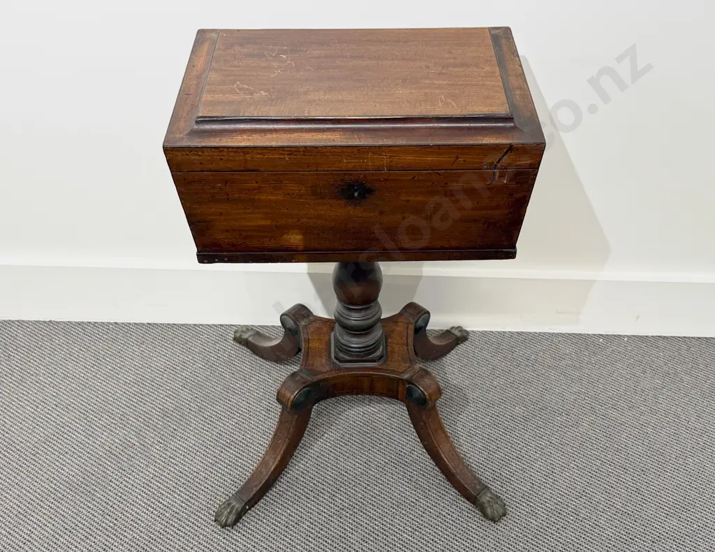 Regency Mahogany and Ebony Inlaid Teapoy Image 1++