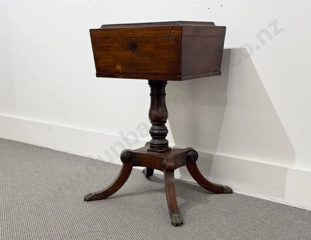 Regency Mahogany and Ebony Inlaid Teapoy Image 1++