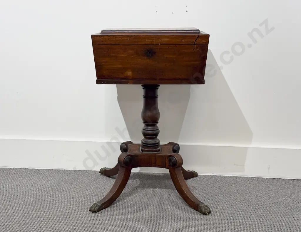 Regency Mahogany and Ebony Inlaid Teapoy Image 1++