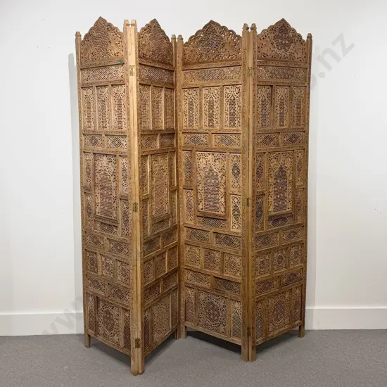 Ornately Indian Teak Four Panel Screen
