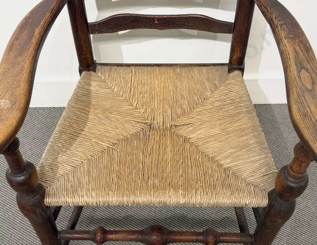 Early C19th Elm Ladder Back Open Arm Chair Image 1++