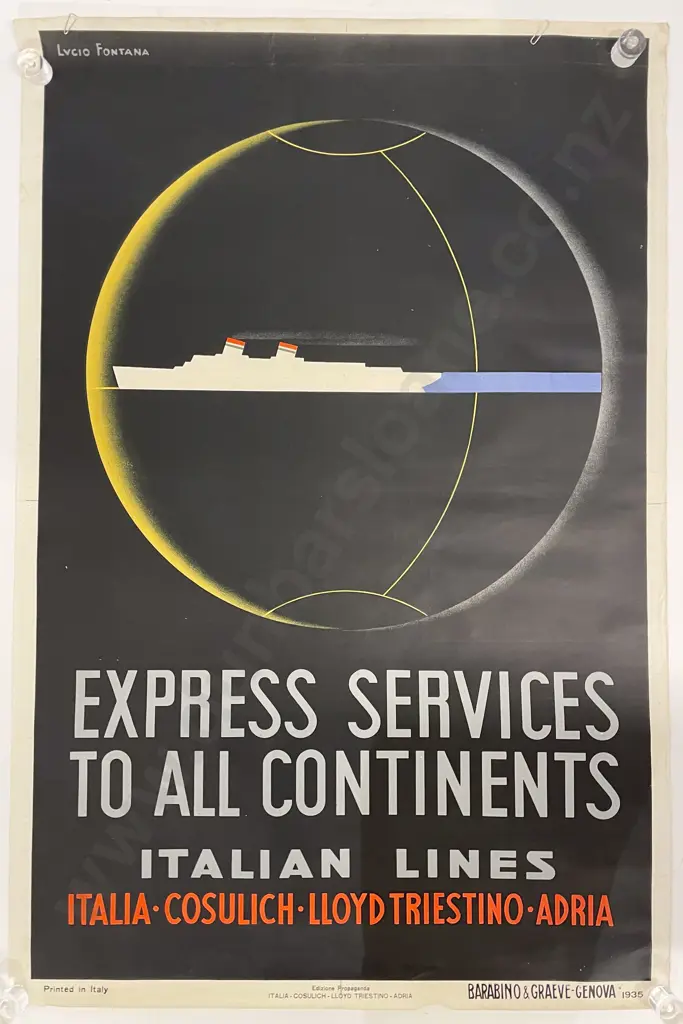Vintage Italia Cosulich Line Poster Designed by Lucio Fontana Image 1++