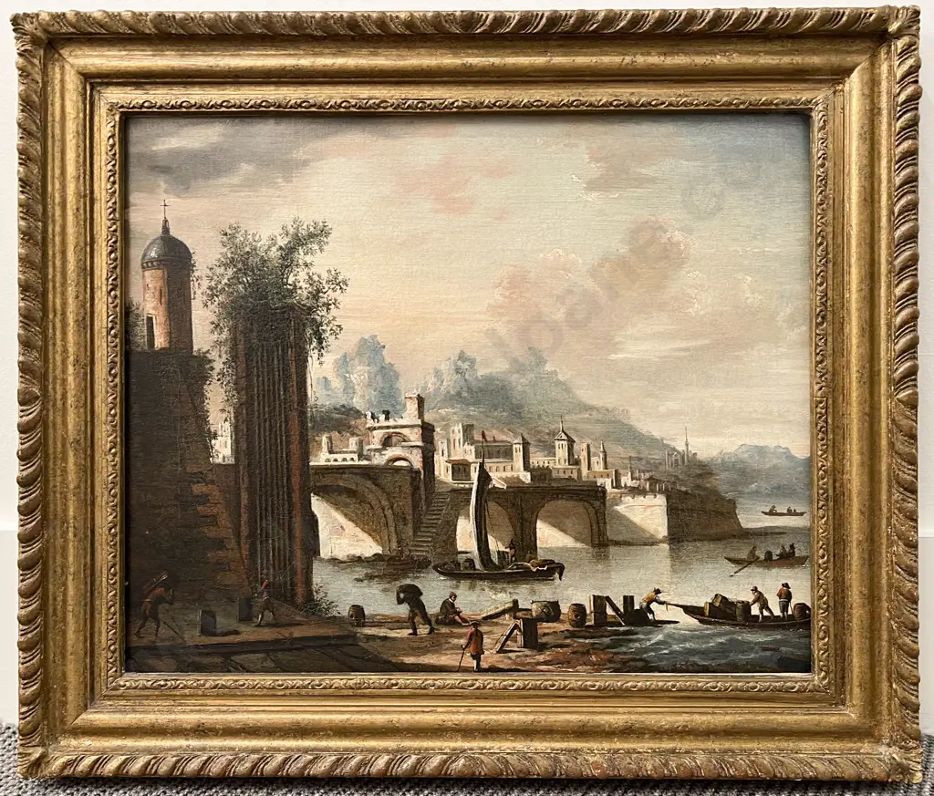 C19th Italian School Wharf Scene Image 1++