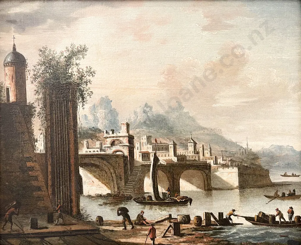 C19th Italian School Wharf Scene Image 1++