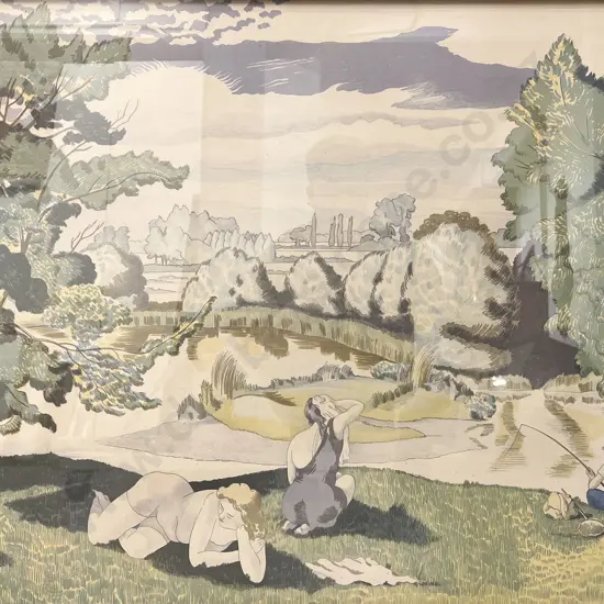 John Nash (British 1893-1977) - Landscape with Bathers