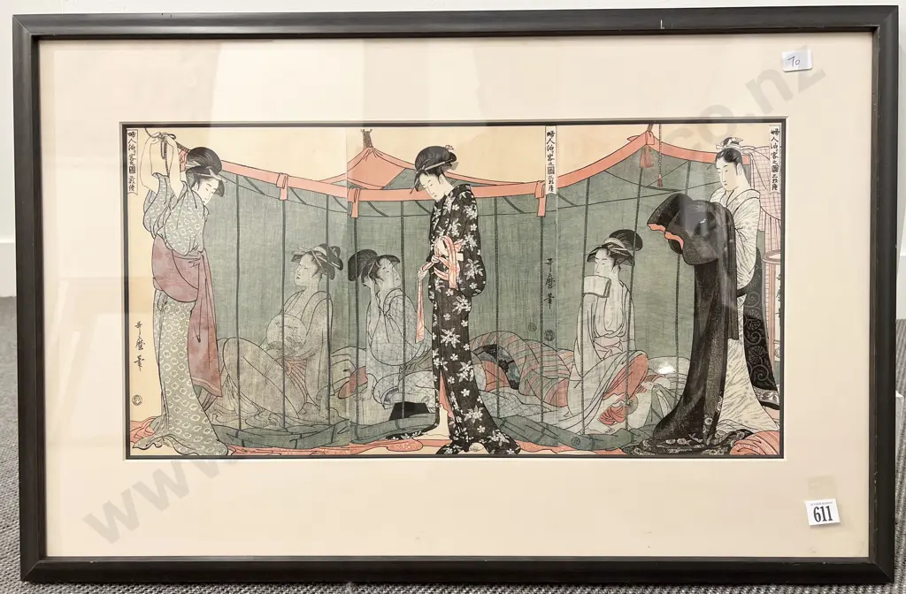 Antique Japanese Three Section Woodblock Image 1++