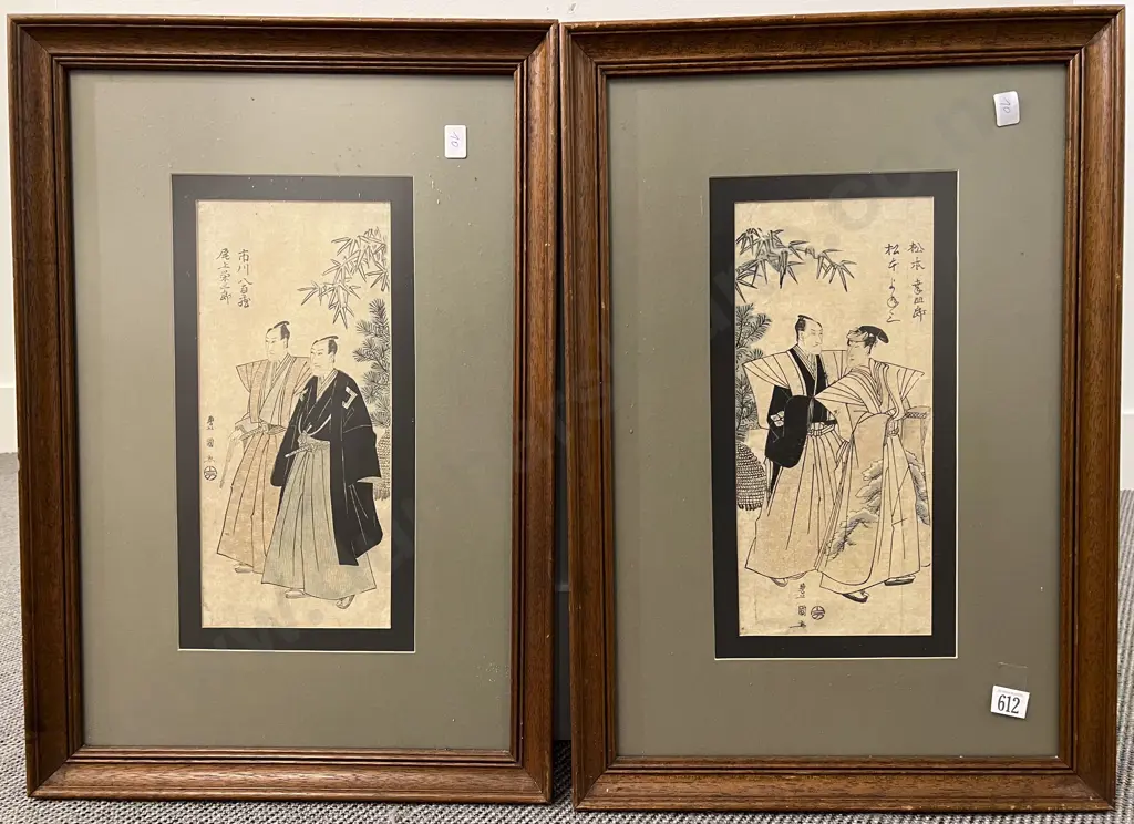 Pair Antique Japanese Woodblocks Image 1++