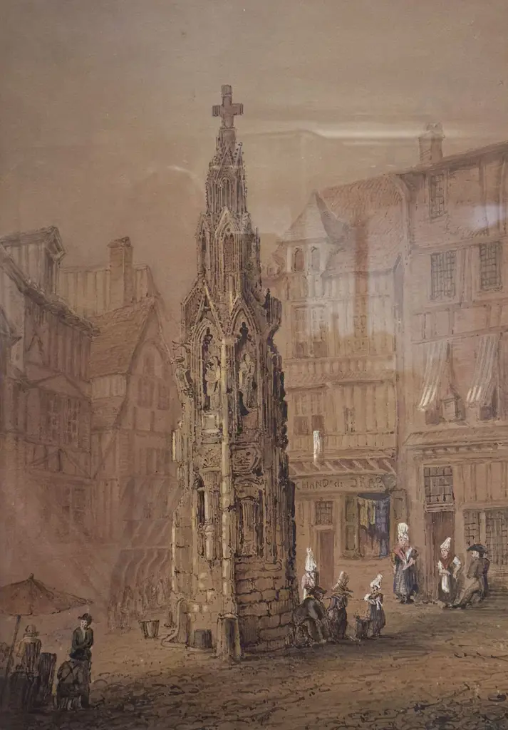 Attributed Samuel Prout (British 1783 - 1852) - French Town Square Image 1++