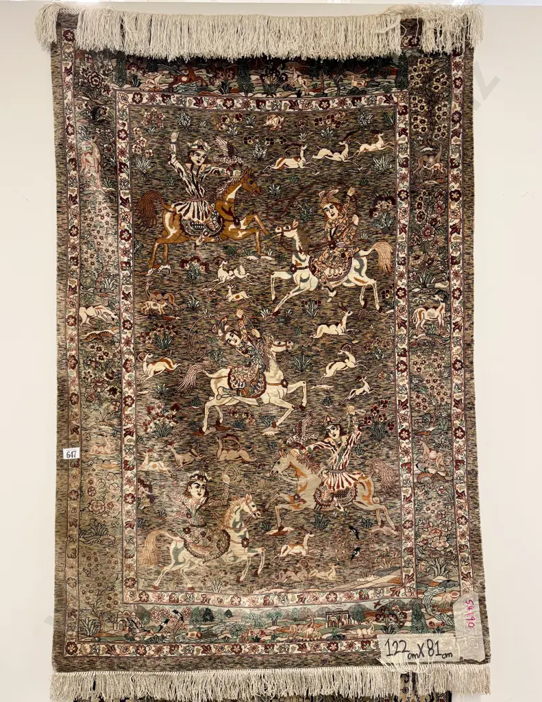 Persian All Silk Picture - Hunting Scene Rug Image 1++