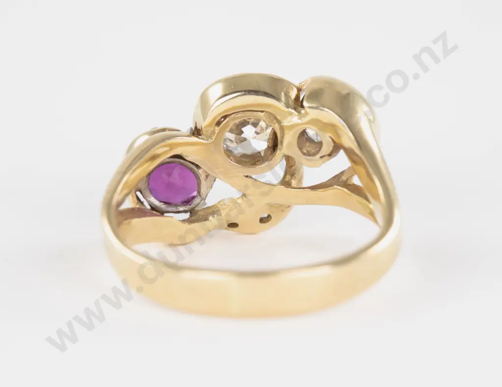 18ct Five Stone Ruby and Diamond Dress Ring Image 1++