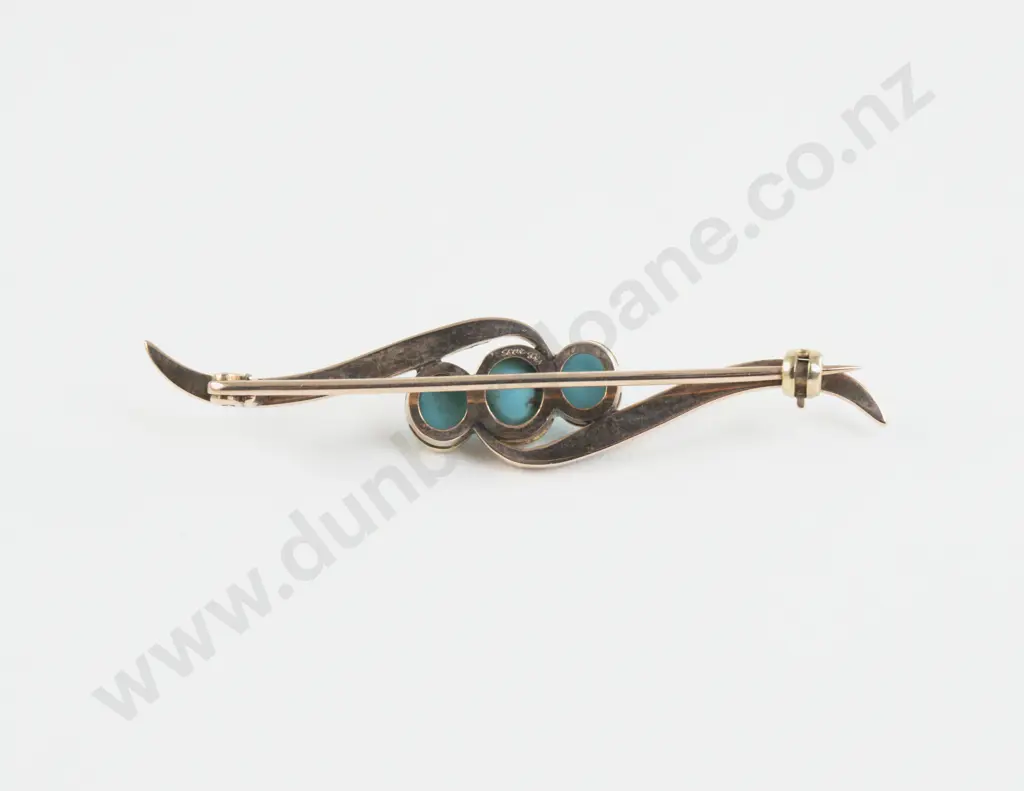 18ct Turquoise and Pearl Bar Brooch Image 1++