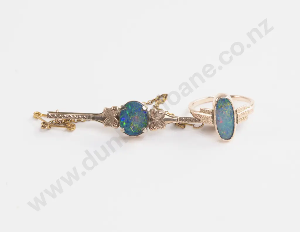 9ct Single Opal Ring and Bar Brooch Image 1++