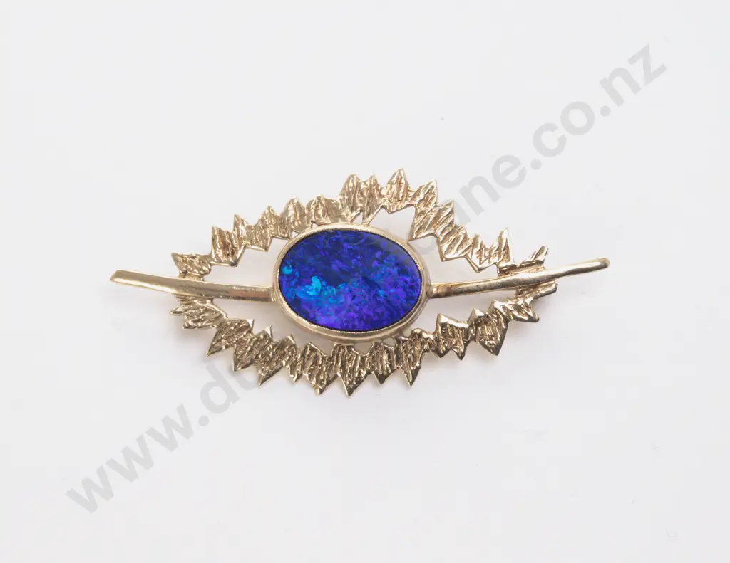 9ct Single Black Opal Doublet Spray Brooch Image 1++