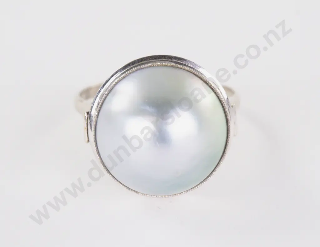 14ct White Gold Single Mabe Pearl Dress Ring Image 1++