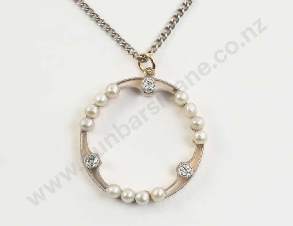 Victorian 15ct 15Stone Diamond and Pearl Pendant Image 1++