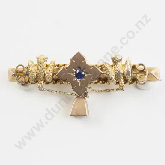 Victorian 9ct Single Sapphire Bar Brooch