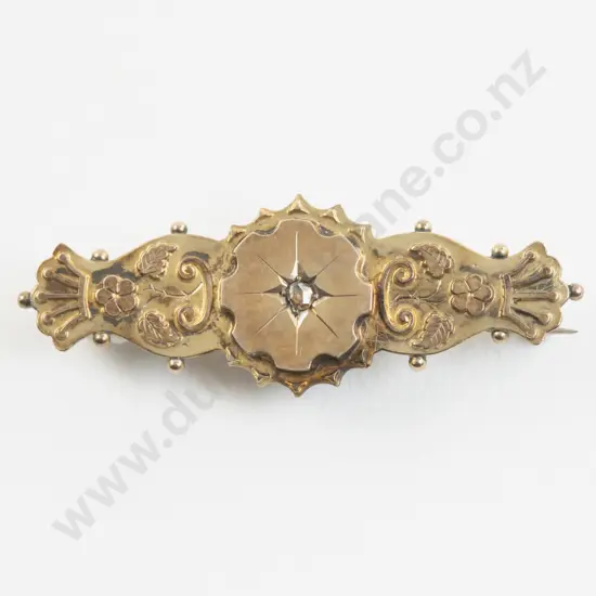 Victorian 9ct Single Diamond Bar Brooch