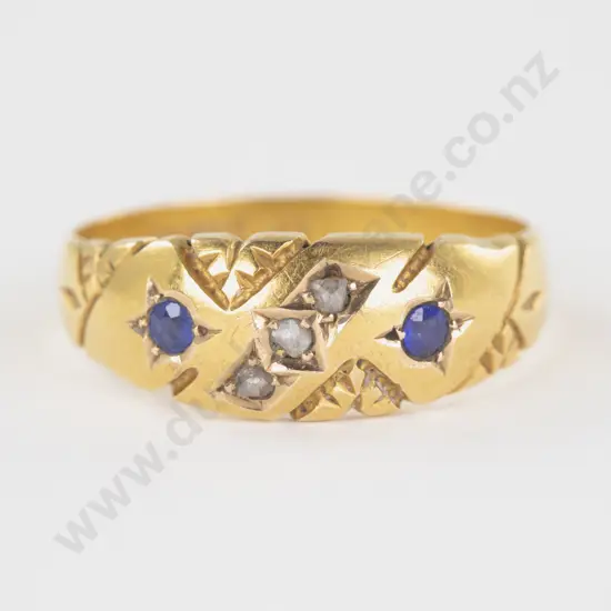Victorian 18ct Five Stone Sapphire and Diamond Band Ring