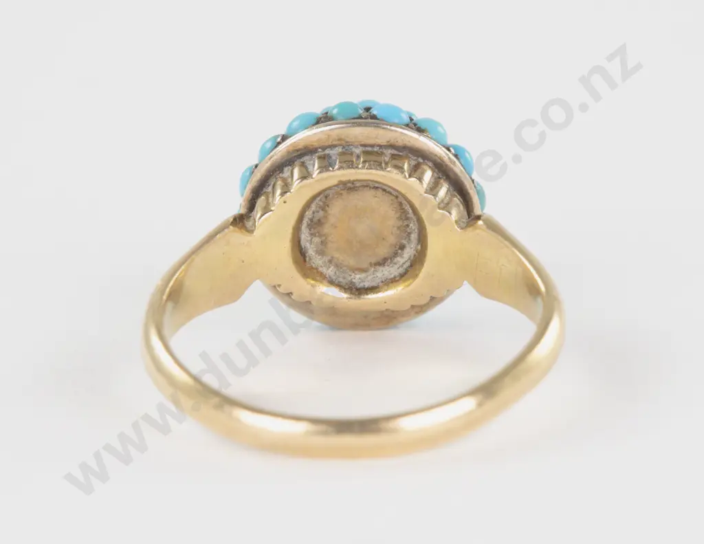 Victorian 18ct Turquoise and Diamond Cluster Ring Image 1++
