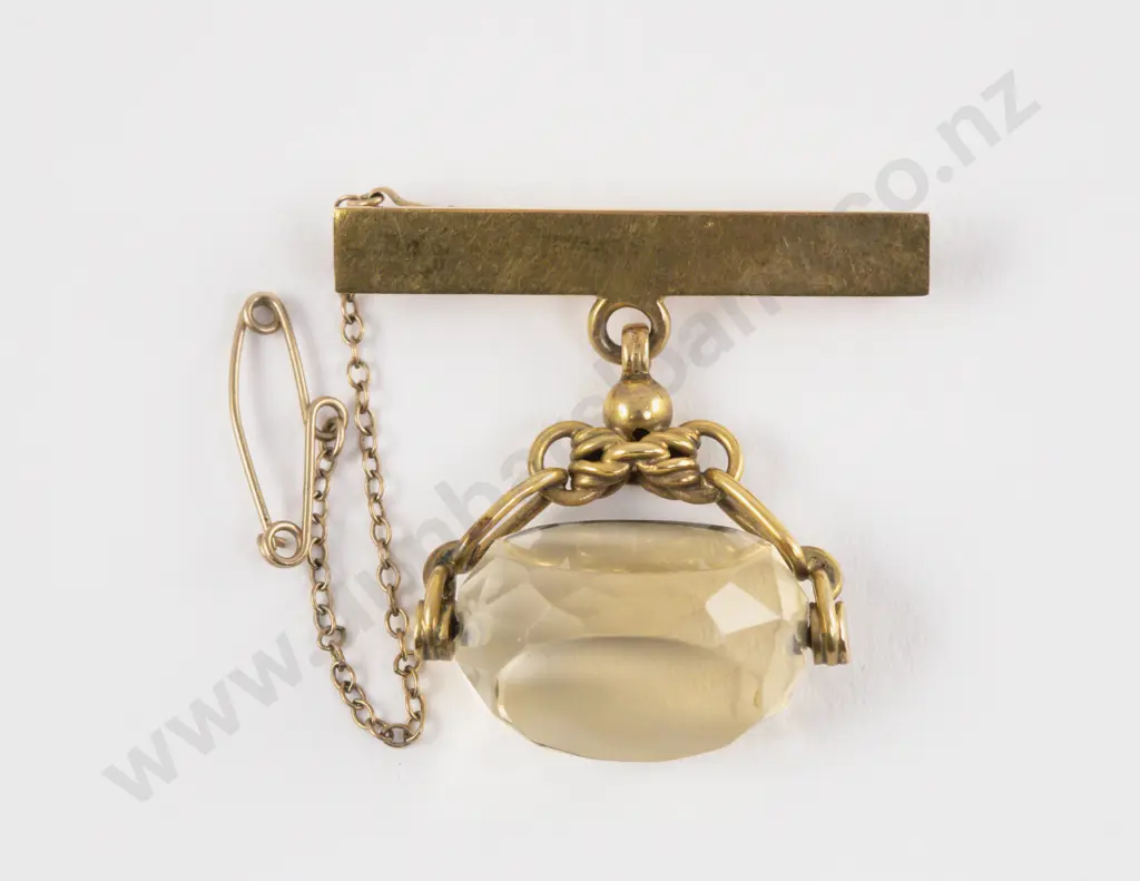 9ct Single Citrine Swivel Fob Brooch Image 1++