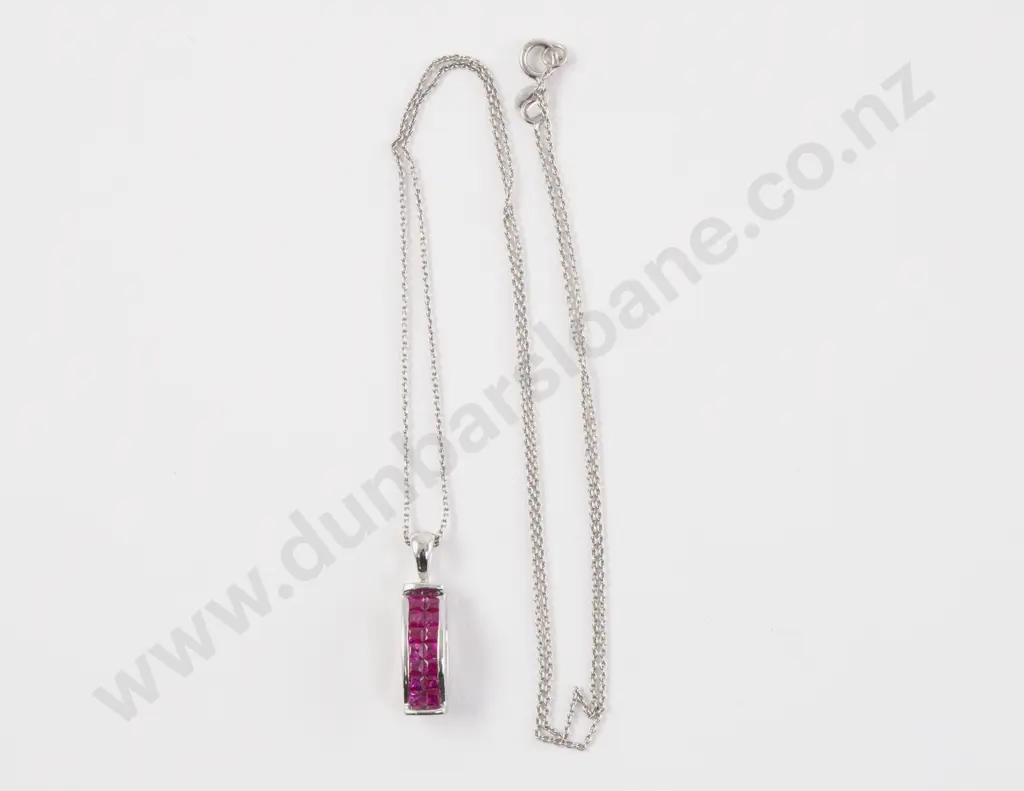 18ct White Gold 28Stone Double Sided Ruby and Diamond Pendant Image 1++