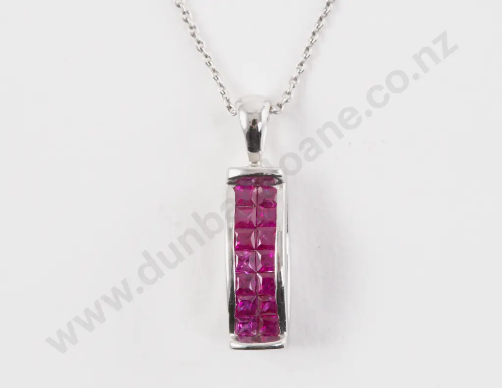 18ct White Gold 28Stone Double Sided Ruby and Diamond Pendant Image 1++