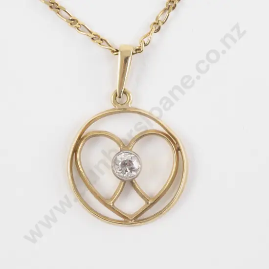 14ct Single Diamond Heart Pendant
