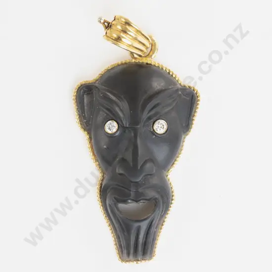 Vintage 18ct Framed Carved Ebony Pendant