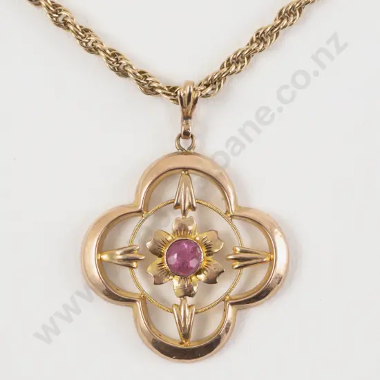 Edwardian 9ct Single Pink Peridot Pendant